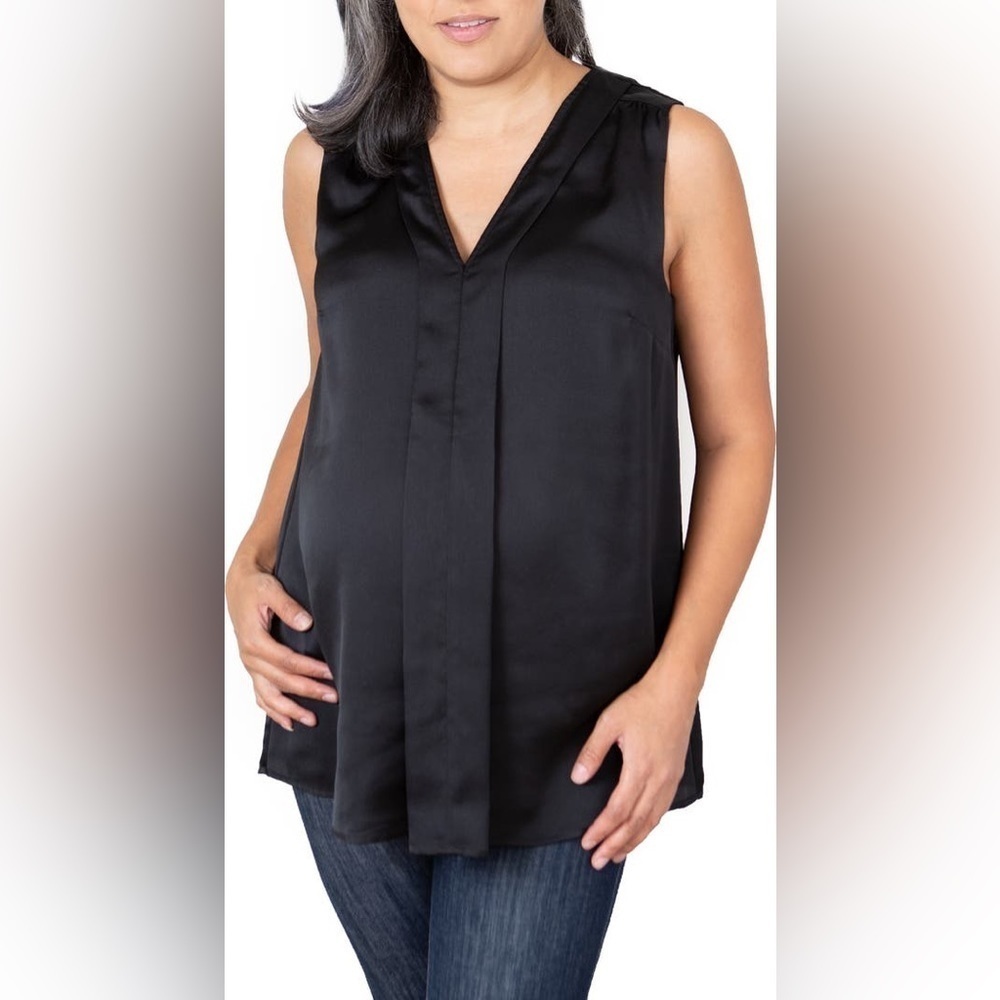 NWT Emilia George Lily Satin Maternity Nursing Top Black Satin